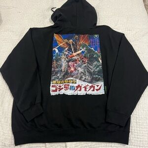 Godzilla vs Gigan Graphic Pullover Hoodie Black Green Logo Size L